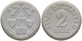 Биттерфельд 2 марки 1921  Men05 2923.4 фарфор    1085-10-21