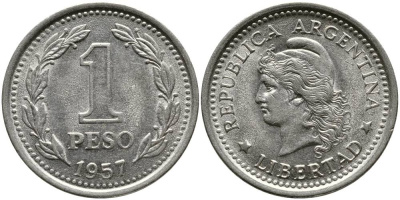Аргентина 1 песо 1957 голова свободы влево KM 57 сталь плакированная никелем 4525-911