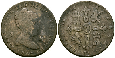 Испания 8 мараведи 1842 J - Xубия KM 531 медь 4593-1021