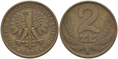 ПОЛЬША 2 ЗЛОТЫХ 1975 ЛЕНИНГРАДСКИЙ МОНДВОР KM 80.1 латунь 4548-511