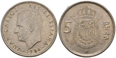 Испания 5 песет 1984 Хуан Карлос I (1975-2014) KM 823 медно-никель 216-1035