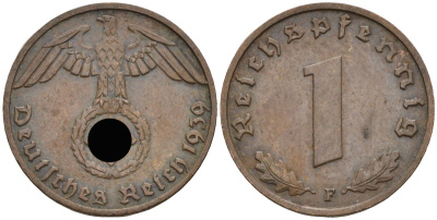 Германия 1 рейхспфенниг 1939 F KM 89, J 361 бронза 4136-1168