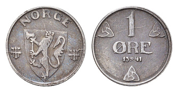 Норвегия 1 эре 1941 Хокон VII (1905-1957) KM 387 железо 4705-832