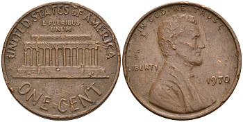 США 1 цент 1970 Линкольн KM 201 медь цинк 4115-855