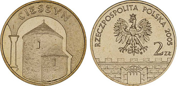 Польша 2 злотых 2005 MW, серия польские города, Цешин (Cieszyn) KM 753, Parchimowicz 962 латунь UNC 603-945