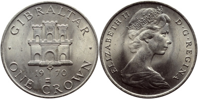 Гибралтар 1 крона 1970 Елизавета II (1952-2022), старый замок KM 4 медно-никель UNC 74-811