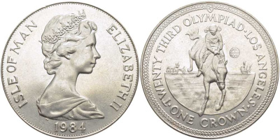 Остров Мэн 1 крона 1984 XXIII летние Олимпийские игры в Лос-Анджелесе 1984 года, конный спорт KM 120 медно-никель UNC 107-714