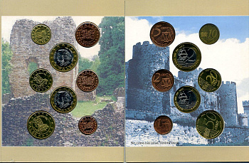 Великобритания, Уэльс набор из 8 монет 2004 1 евроцент-2 евро, европробники, в оригинальном буклете UNC 00-00