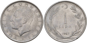 Турция 1 лира 1967 Мустафа Кемаль Ататюрк KM 889a.2 нержавеющая сталь 4149-1243