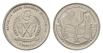 Западная Сахара 2 песеты 1992 год-тип KM 15 медно-никель UNC 4669-443