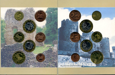 Великобритания, Уэльс набор из 8 монет 2004 1 евроцент-2 евро, европробники, в оригинальном буклете UNC 00-00