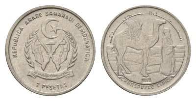 Западная Сахара 2 песеты 1992 год-тип KM 15 медно-никель UNC 4669-443