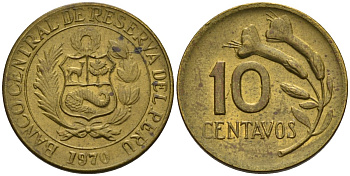 Перу 10 сентаво 1970 KM 145 латунь 4580-143