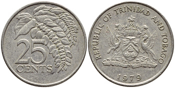 Тринидад и Тобаго 25 центов 1979 цветок дикая пуансеттия KM 32 медно-никель 4396-744
