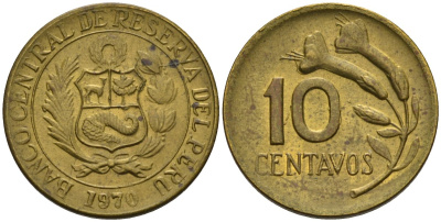 Перу 10 сентаво 1970 KM 145 латунь 4580-143