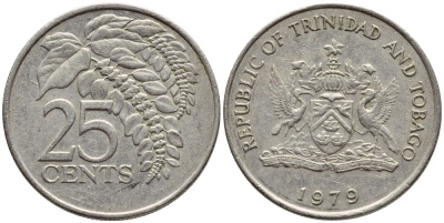 Тринидад и Тобаго 25 центов 1979 цветок дикая пуансеттия KM 32 медно-никель 4396-744