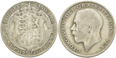 Великобритания 1/2 кроны 1921 Георг V (1910-1936) KM 818.1а, Spink 4021А серебро 29-1023
