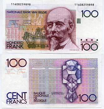 БЕЛЬГИЯ 100 ФРАНКОВ 1978-1981 ПОДПИСЬ (3 И 10), АРХИТЕКТОР ХЕНДРИК БЕЙЕРТ Pick 140а бумага 7523-53-2-1