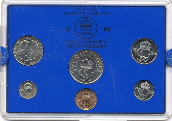 Швеция набор монетного двора из 6 монет 1984 в пластике, Карл XVI Густав (1973- ) KM MS31 UNC 5-4-2-45