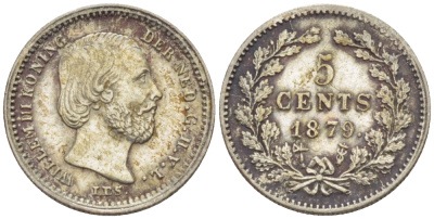 Нидерланды 5 центов 1879 Виллем III (1849-1890) KM 91 серебро 66-1232