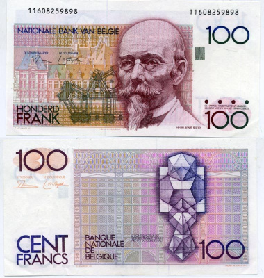 БЕЛЬГИЯ 100 ФРАНКОВ 1978-1981 ПОДПИСЬ (3 И 10), АРХИТЕКТОР ХЕНДРИК БЕЙЕРТ Pick 140а бумага 7523-53-2-1