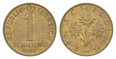 Австрия 1 шиллинг 1987 KM 2886 алюминиевая бронза UNC 4561-1242