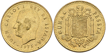 Испания 1 песета 1975 (79) Хуан Карлос I (1975-2014) KM 806 алюминиевая бронза 4390-1257