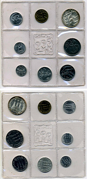 Сан-Марино годовой набор из 8 монет 1975 1, 2, 5, 10, 20, 50, 100 и 500 лир чайки летят над морскими гребнями KM 40-47, в оригинальной пластиковой запайке KM MS5 серебро UNC  7-6-1-15