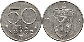 Норвегия 50 эре 1978 Улаф V (1957-1991) KM 418 медно-никель 93-624