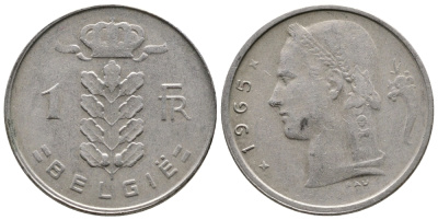 БЕЛЬГИЯ 1 ФРАНК 1965 BELGIE KM 143.1 медно-никель 4382-1112