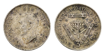 ЮАР 3 пенса 1941 Георг VI (1936-1952) KM 26 серебро 4564-664