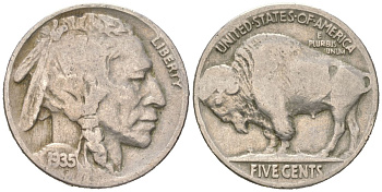 США 5 центов 1935 индеец, бизон KM 134 медно-никель 4614-1159