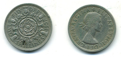 Великобритания 2 шиллинга (флорин) 1957 Елизавета II (1952-2022) KM 906, Spink 4146 медно-никель 54-2532
