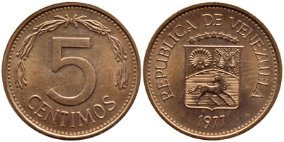 Венесуэла 5 сентимо 1977 KM 49 сталь плакированная медью 4392-942