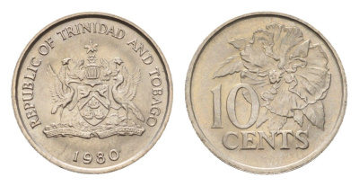 Тринидад и Тобаго 10 центов 1980 цветок гибискуса KM 31 медно-никель UNC 4669-818