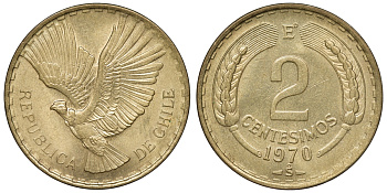 Чили 2 сентесимо 1970 KM 193 алюминиевая бронза aUNC 4118-147