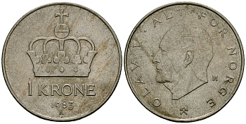 Норвегия 1 крона 1983 KM 419 медно-никель 4389-816