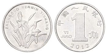 Китай 1 цзяо 2012 KM 1210b сталь плакированная никелем UNC 4627-932