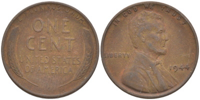 США 1 ЦЕНТ 1944 ЛИНКОЛЬН KM А132 медь цинк 187-1132