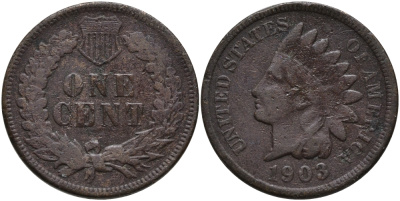 США 1 ЦЕНТ 1903 ИНДЕЕЦ KM 90а бронза 4396-328