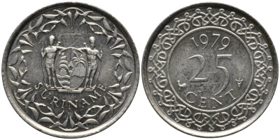 Суринам 25 центов 1979 KM 14 медно-никель aUNC 4577-1234