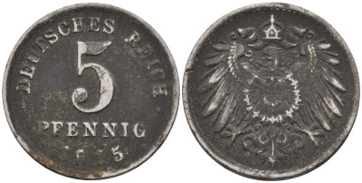 Германия 5 пфеннигов 1915 A KM 19, J. 297 железо 4151-557