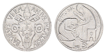 Ватикан 5 лир 1975 Священный год KM 126 алюминий UNC 4632-917