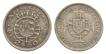 Ангола 2,5 эскудо 1953 KM 77 медно-никель 4649-1054