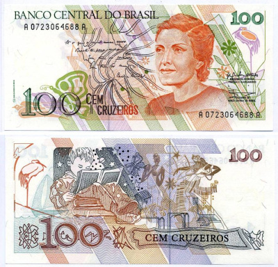 БРАЗИЛИЯ 100 КРУЗЕЙРО 1990 ПОДПИСЬ 28 Pick 228 бумага UNC (ПРЕСС) 7487-67-3-1