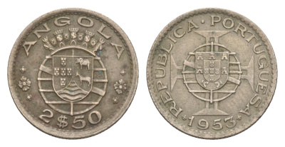 Ангола 2,5 эскудо 1953 KM 77 медно-никель 4649-1054