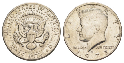 США 1/2 доллара (50 центов) 1972 D, Джон Кеннеди KM 202b медь плакированная медно-никелем aUNC 189-544