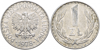 ПОЛЬША 1 ЗЛОТЫЙ 1978 MW KM 49.1 алюминий 175-1153