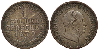 ПРУССИЯ 1 ГРОШ 1870 A KM 485 серебро 186-633