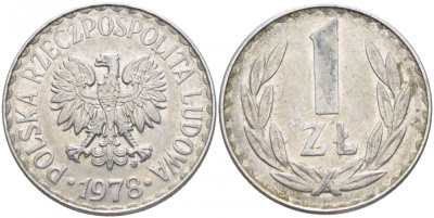 ПОЛЬША 1 ЗЛОТЫЙ 1978 MW KM 49.1 алюминий 175-1153